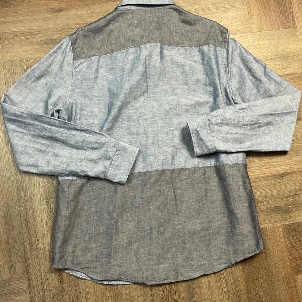 Vintage AX Armani Exchange Linen Colorblock Shirt Mens Large Blue Gray Retro Y2K